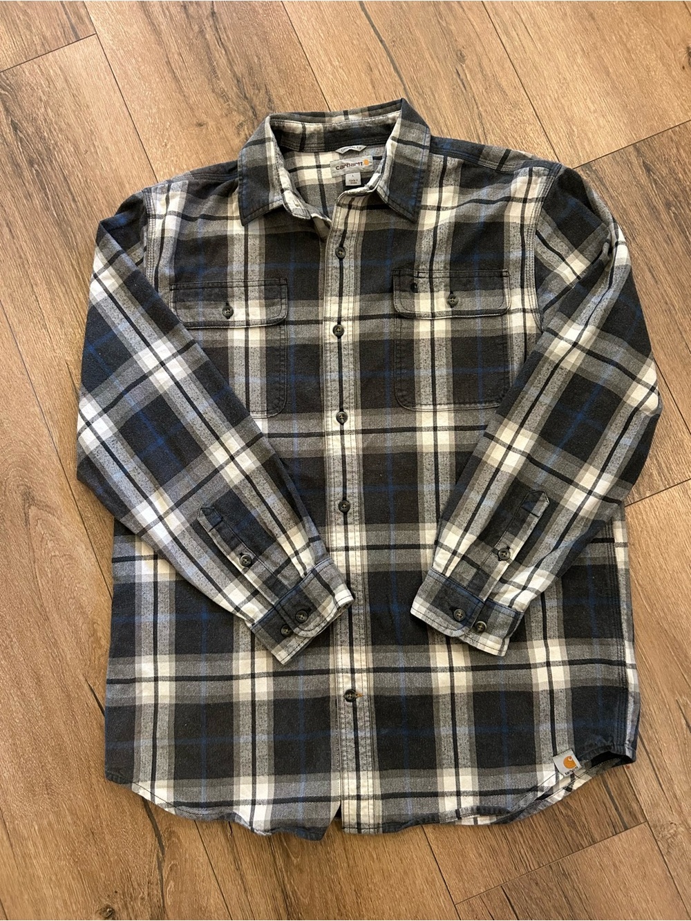 Carhartt Men’s Black & Gray Plaid Button-Up Flannel Shirt